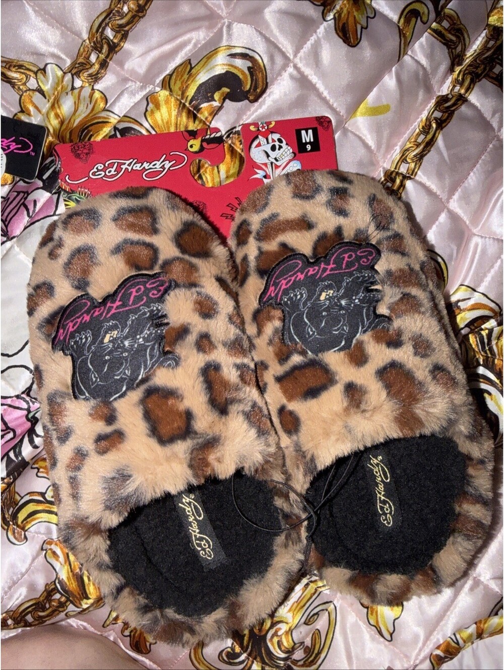 Ed Hardy Slippers Leopard/cheetah Medium 9 Women's NWT
